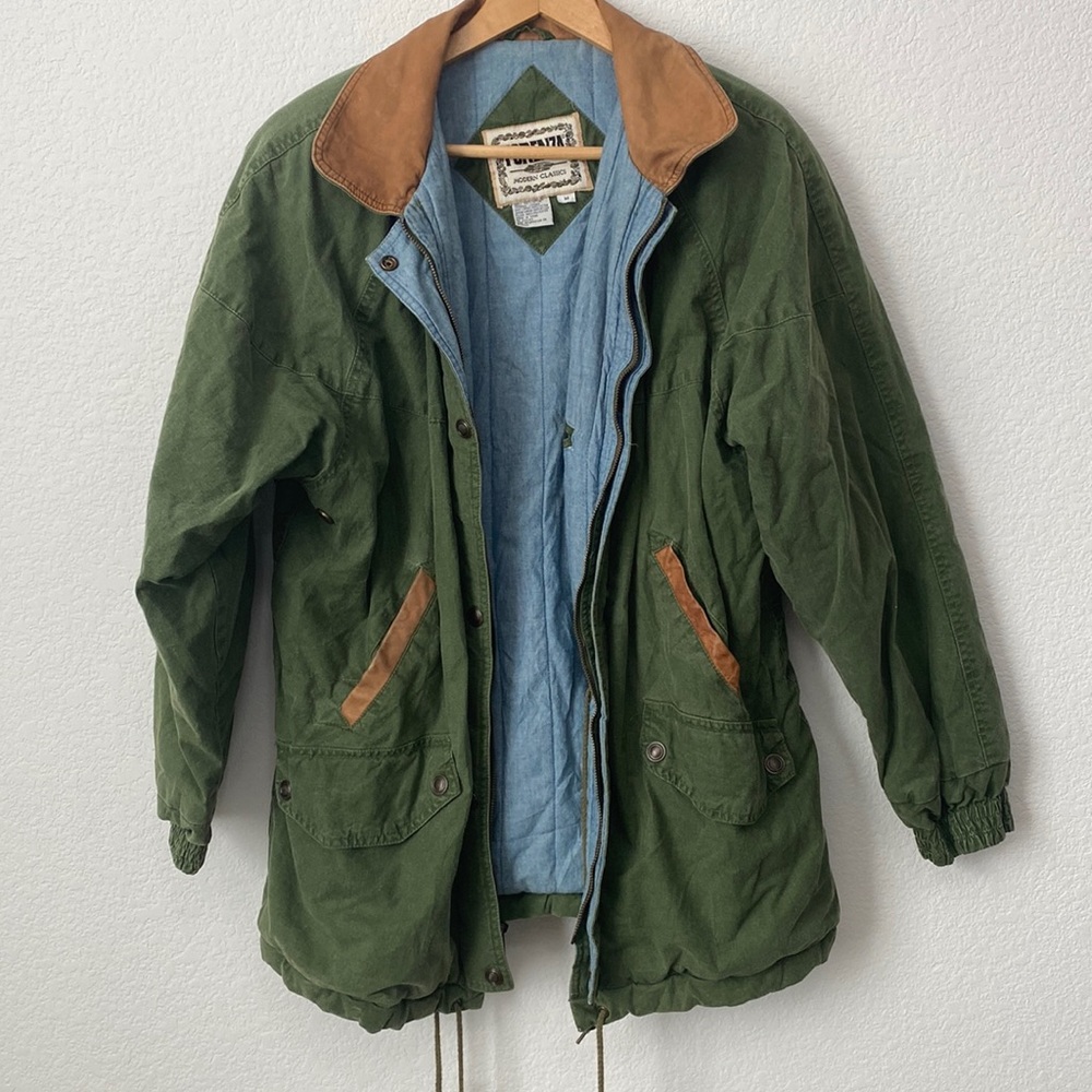 VINTAGE FORENZA 90’s GORPCORE JACKET 100% COTTON WITH LEATHER TRIM. SIZE: M
